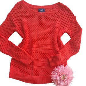 American Eagle Orange Open Knit Round Neck Sweater